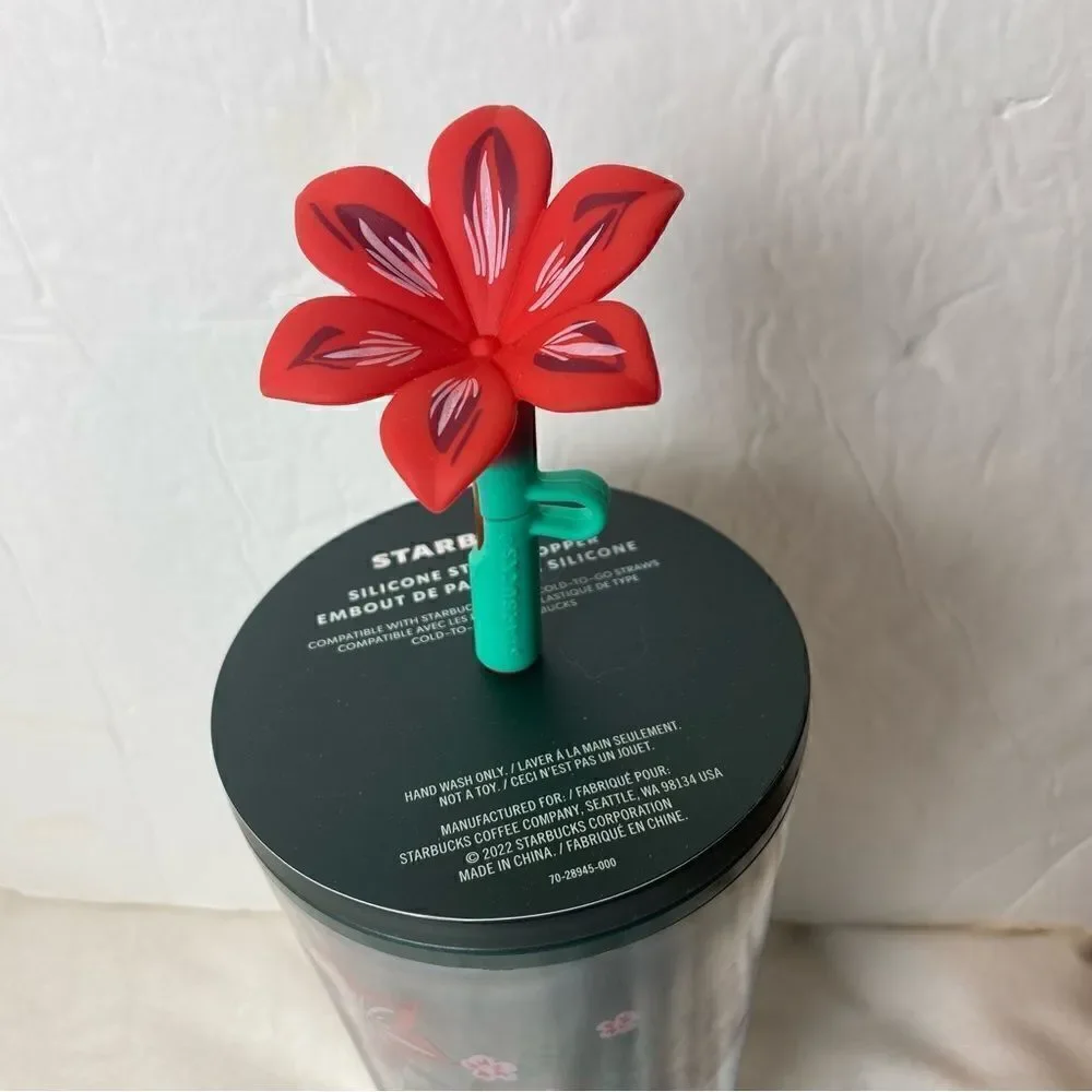 Starbucks Christmas 2022 Berry Corsage Poinsettia Straw Topper 24oz New W/Tags
